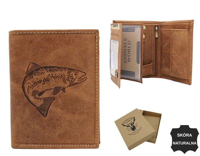 Men's genuine leather wallet Wild ANIMALS N4-CHM FISH