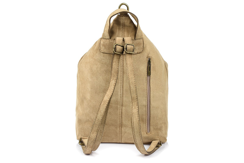 Beige Italian Stylish Women's Leather Suede Backpack A4 W14.