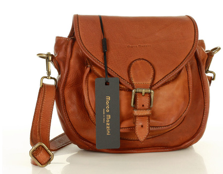 MARCO MAZZINI Klasyczna listonoszka z naturalnej skóry saddle bag genuine leather brąz camel