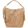 Beige suede leather handbag women's shopper W10