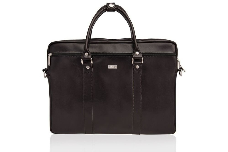 Black leather shoulder laptop bag KILBRIDGE