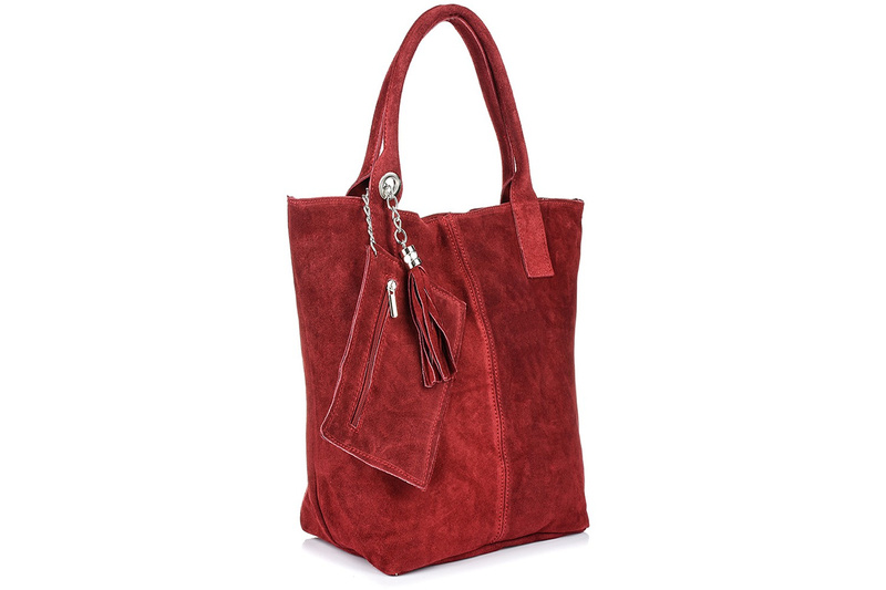 Suede leather handbag Bag large A4 WITH CASHET maroon L82