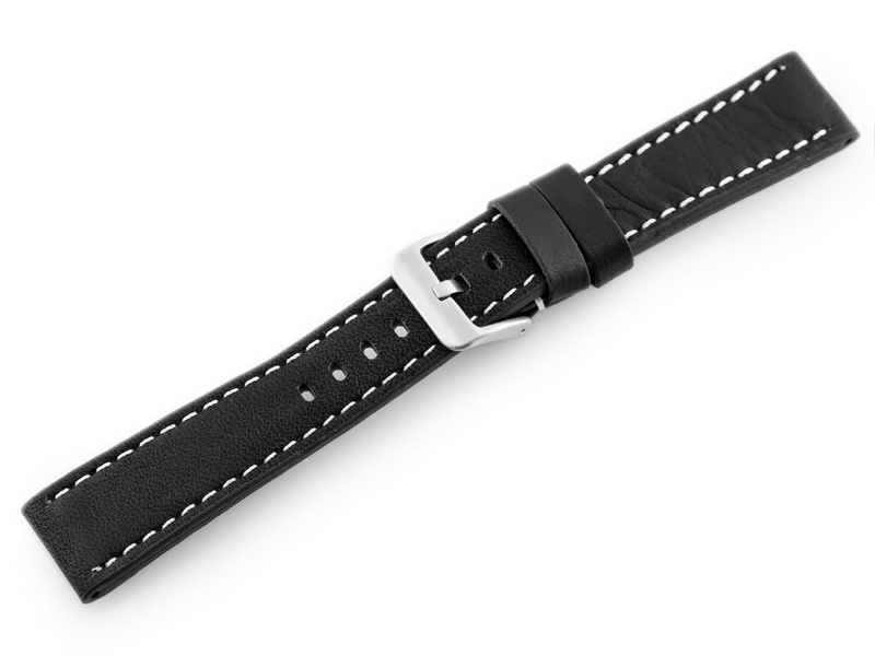 W48 leather watch strap - PREMIUM - black/white - 24mm