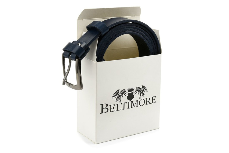 Beltimore full grain leather narrow men's belt navy blue oversize A80 : Colors - navy blue, Strap Size - r.180-195 cm