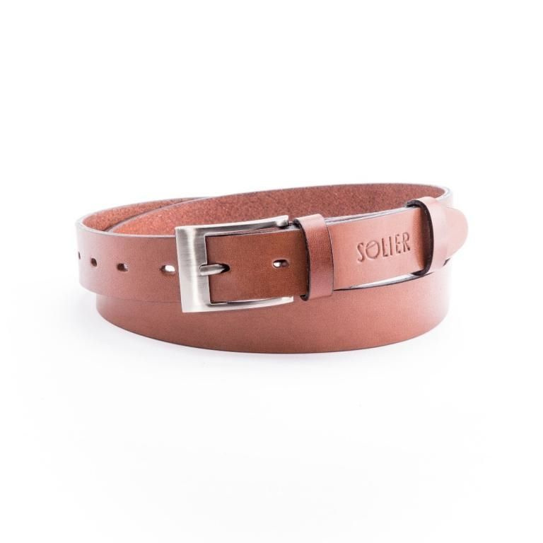 Elegant light brown leather belt SOLIER SB11