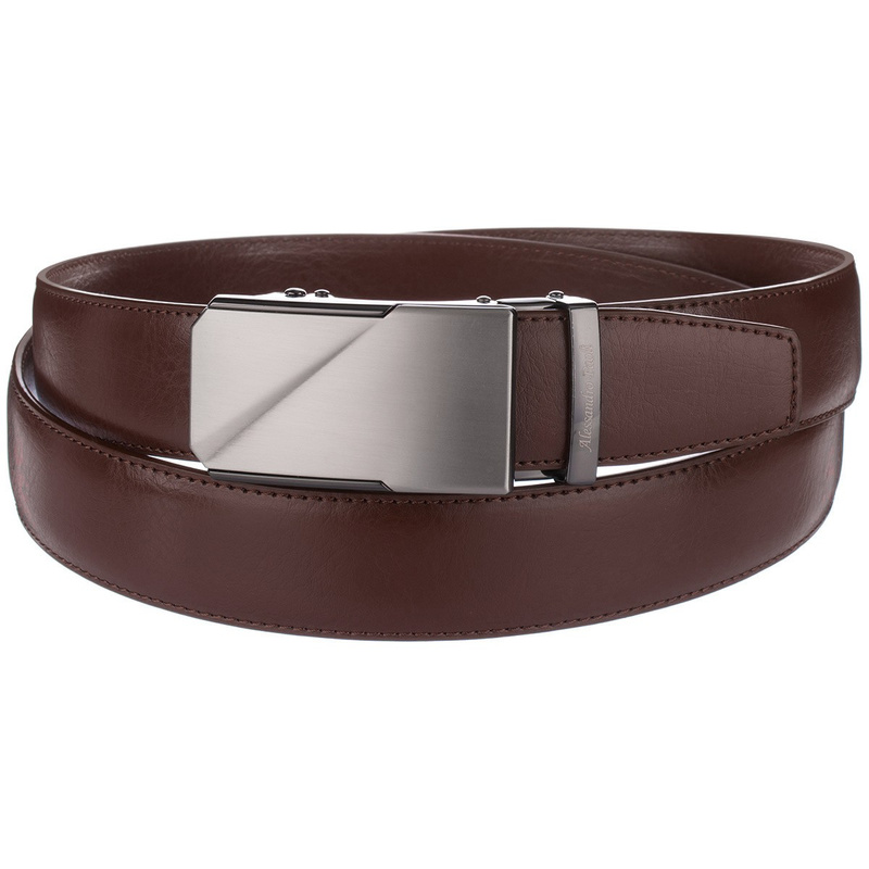 Men's leather belt automatic buckle 3.5 cm classic box bag free dark brown AP14 : Colors - brown, beige, Strap size - r.100-115 cm