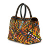 A large, colorful women's handbag, perfect for travel