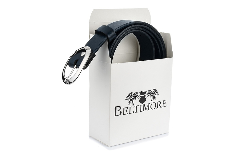 Beltimore leather anti-allergenic women's trouser belt 3 cm navy blue U45 : Colors - navy blue, Strap size - r.110-125 cm