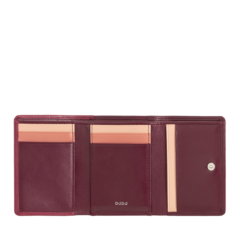 Women’s small RFID blocking wallet Colorful Corsica by DUDU made in soft leather. External coin pocket with clic clac and credit card slots, compact design.