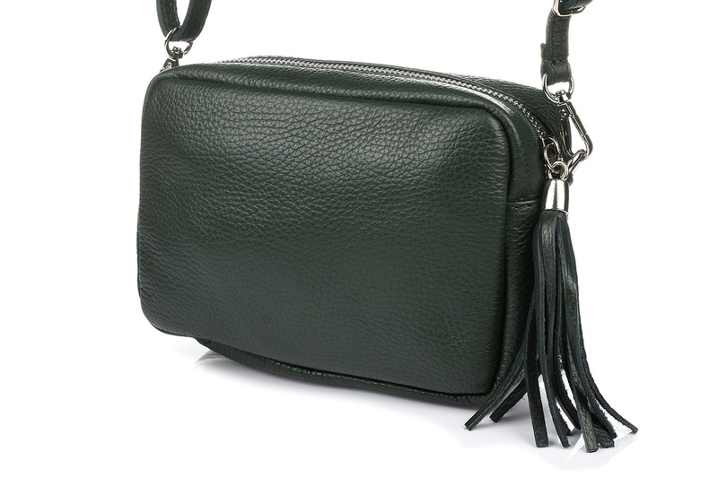 Dark green women's leather postbag with tassel fashionable C74.