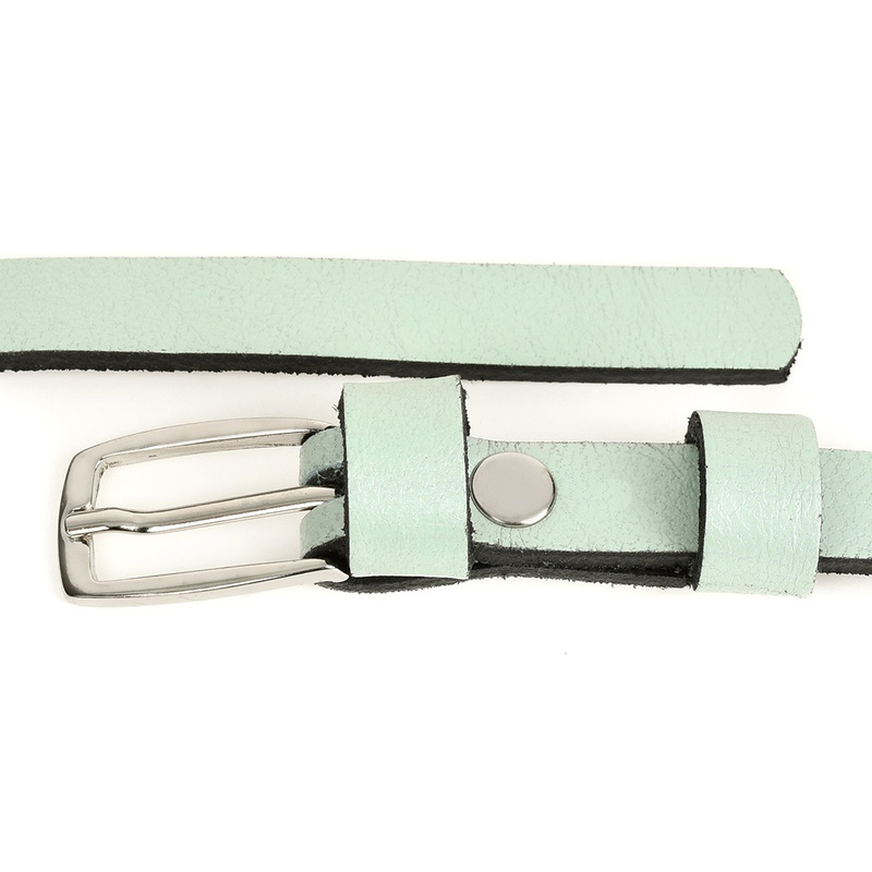 Women's narrow solid leather belt for dress mint S05 : Colors - green, Belt size - r.105-120 cm