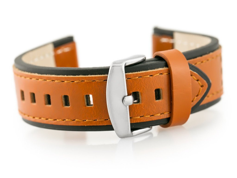 W80 brown/black 24mm leather watch strap