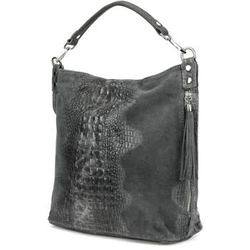 Grey suede leather handbag women's shopper W10