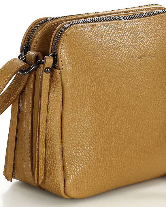 Torebka skórzana crossbody listonoszka dwie komory - MARCO MAZZINI brąz camel