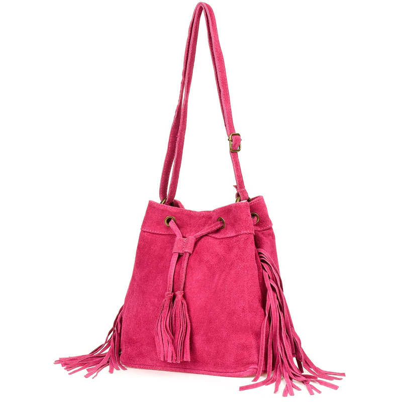 Pink Women's leather handbag suede straps bag W03