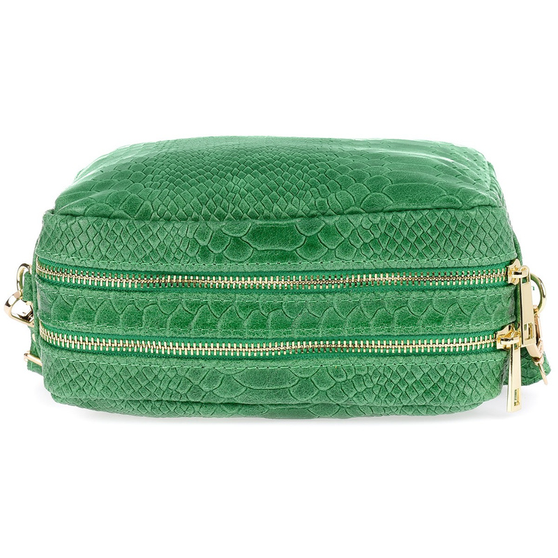 Green leather women's mailbag Italian croco trunk Beltimore P12