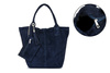 Italian Leather Suede A4 Shopper Handbag navy blue T49