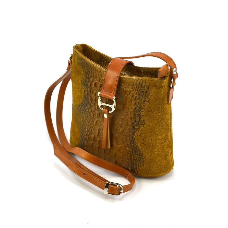 Women's leather messenger bag with crocodile motif