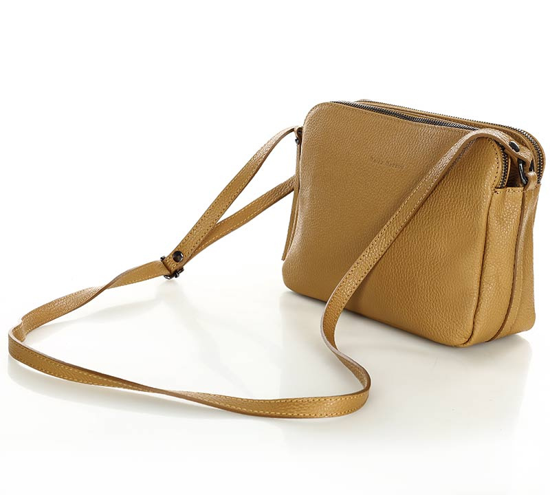 Torebka skórzana crossbody listonoszka dwie komory - MARCO MAZZINI brąz camel