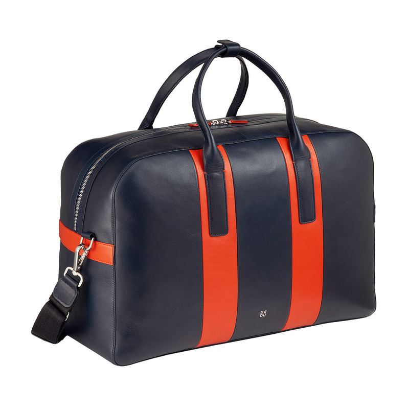 Large duffle bag unisex Colorful Cambridge by DUDU made in genuine leather with double handle and detachable shoulder strap. High quality elegant weekender overnight bag.