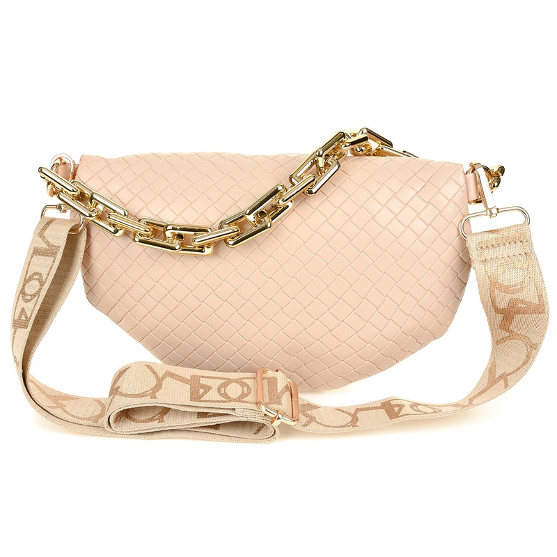 Beige Women's Over-the-Shoulder Sachet on Braided Strap I18