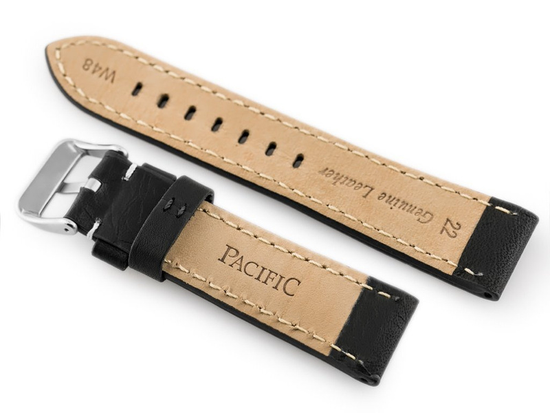 W48 leather watch strap - PREMIUM - black/white - 24mm