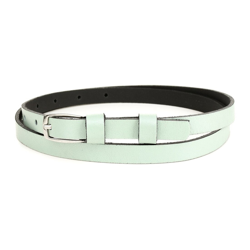 Women's narrow solid leather belt for dress mint S05 : Colors - green, Belt size - r.105-120 cm