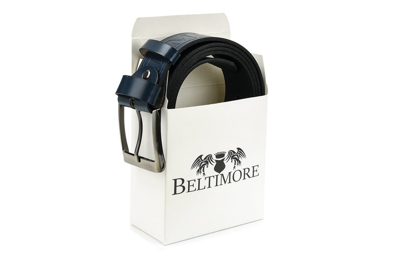 BELTIMORE trouser belt navy blue denim leather belt 527 : Colors - navy blue, Strap size - r.85-100 cm