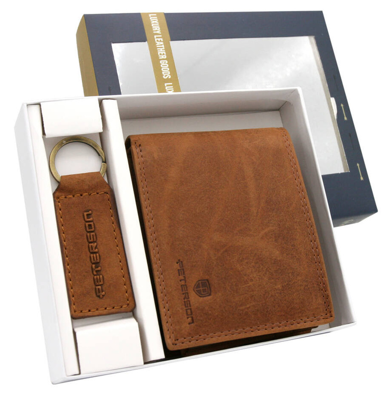 Leather wallet+key ring set PETERSON PTN SET-M-N003-CHM