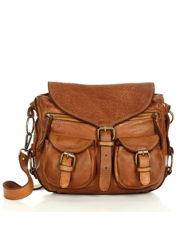 MARCO MAZZINI Skórzana torebka listonoszka z kieszeniami safari handmade bag camel