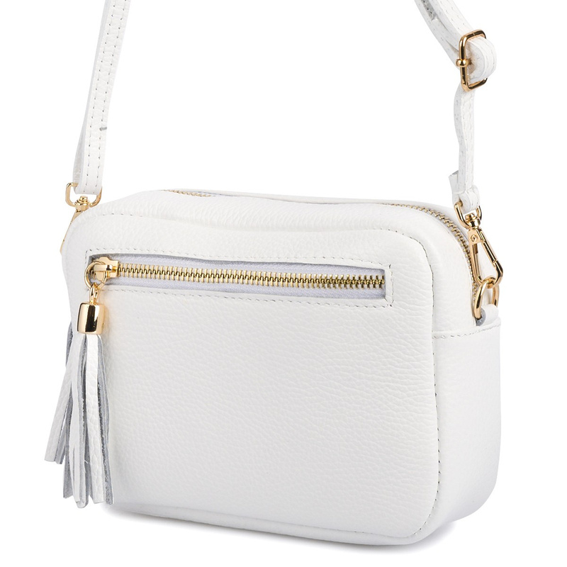 Women's white leather postbag with tassel fashionable C74