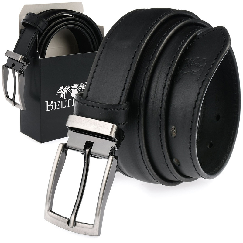 Beltimore A75 men's wide black leather trouser belt : Colors - black, Strap size - r.105-120 cm