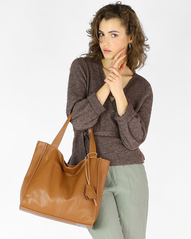 Modny skórzany shopper MAZZINI - Portofino Max camel