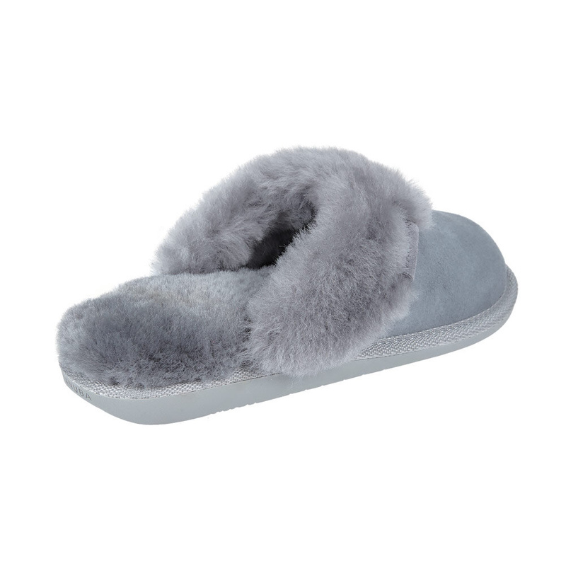 Fluffy sheepskin home slippers for women