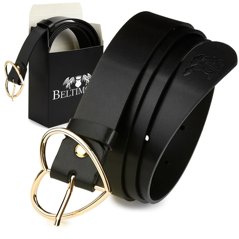 Beltimore leather belt Blamra Fashionable heart D63: colors - black, stripes - r. 105-120 cm