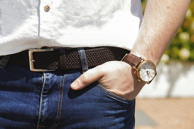 Elegant, woven belt for man SOLIER SB08 dark brown