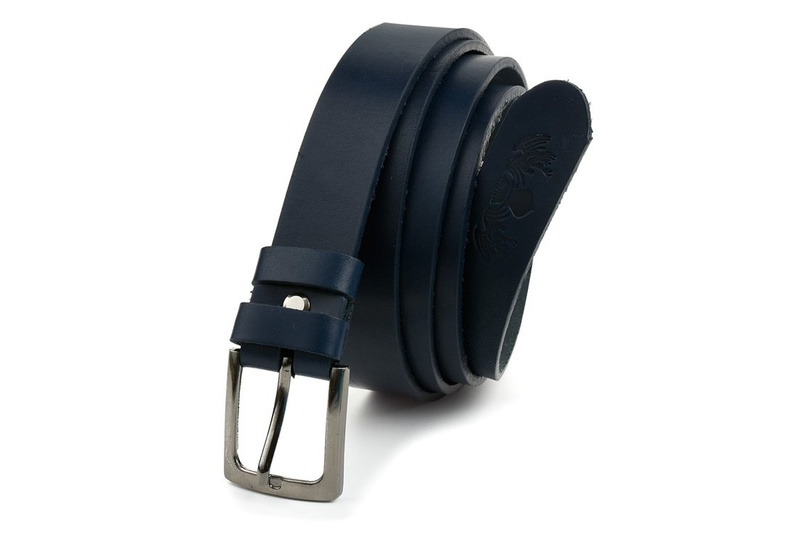 Beltimore full grain leather narrow men's belt navy blue oversize A80 : Colors - navy blue, Strap Size - r.180-195 cm