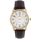 Men's quartz watch white and gold classic brown leather strap C402