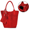 Italian Leather Suede Handbag A4 Shopper Red T49