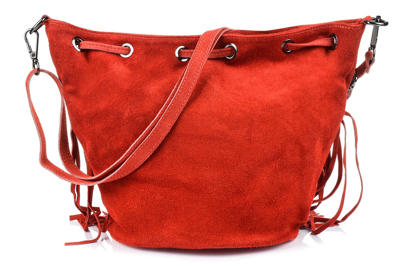 Damen Handtasche Tasche Leder Wildleder Quasten Italienisch Rot X39