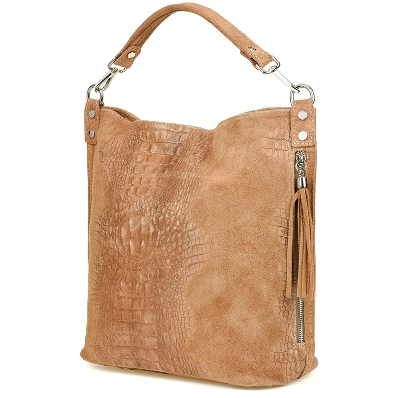 Taupe suede leather handbag women's shopper W10