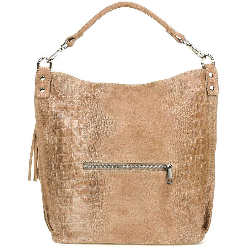 Beige suede leather handbag women's shopper W10