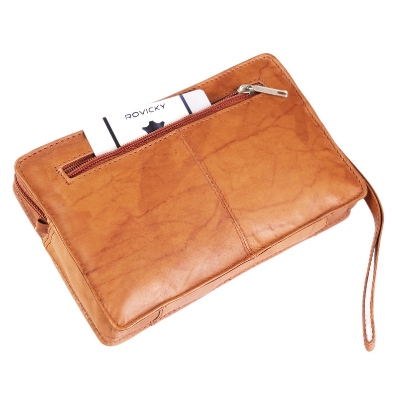 Men's leather sachet with a strap on the wrist