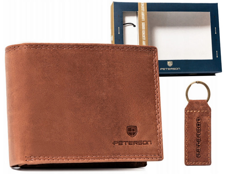 Leather wallet+key ring set PETERSON PTN SET-M-N003-CHM