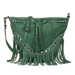 Dark Green Women's Handbag Bag Leather Suede Tassels Italian X39