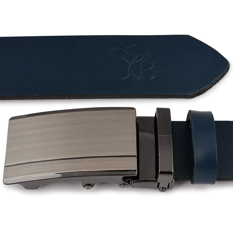 Beltimore men's leather belt navy blue automatic A56 : Colors - navy blue, Strap size - r.95-110 cm