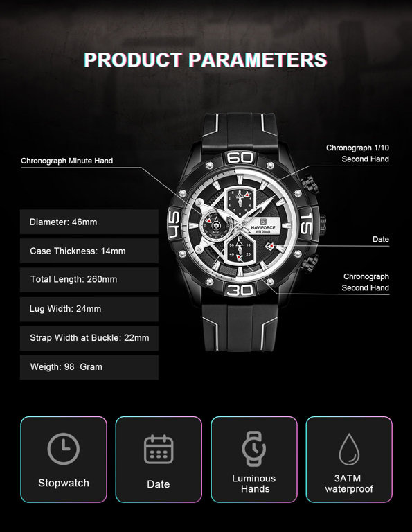 NAVIFORCE MEN'S WATCH NF8018T - CHRONOGRAPH (zn123a) + BOX