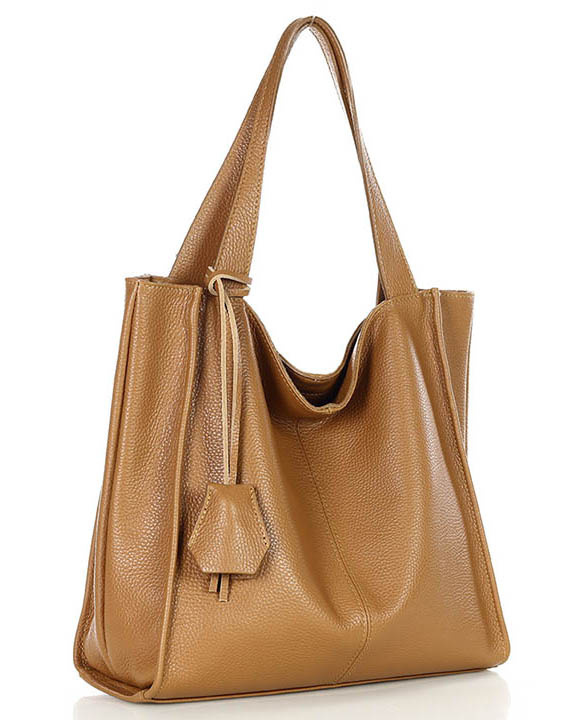 Modny skórzany shopper MAZZINI - Portofino Max camel