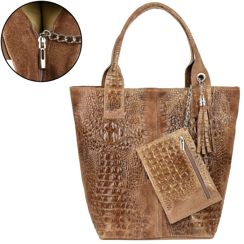 Bag Leather Bag A4 crocodile with Sachet taupe L94