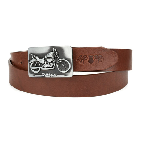 Baltimore leather men's brown wide motorbike belt W07 : Farben - braun, beige, Riemengröße - r.105-120 cm